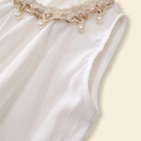 Girls White Sleeveless Peplum Top with Embellished Neckline & Pants Sets Sets