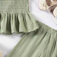 Girls Green Sleeveless Smocked Peplum Top With Cropped Pants Co-ord Sets Sets