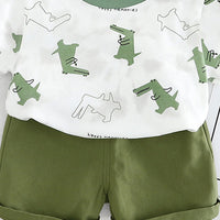 Boys Green Crocodile Printed Short Sleeve T-Shirt With Elasticated Shorts Sets 2 pc. Sets