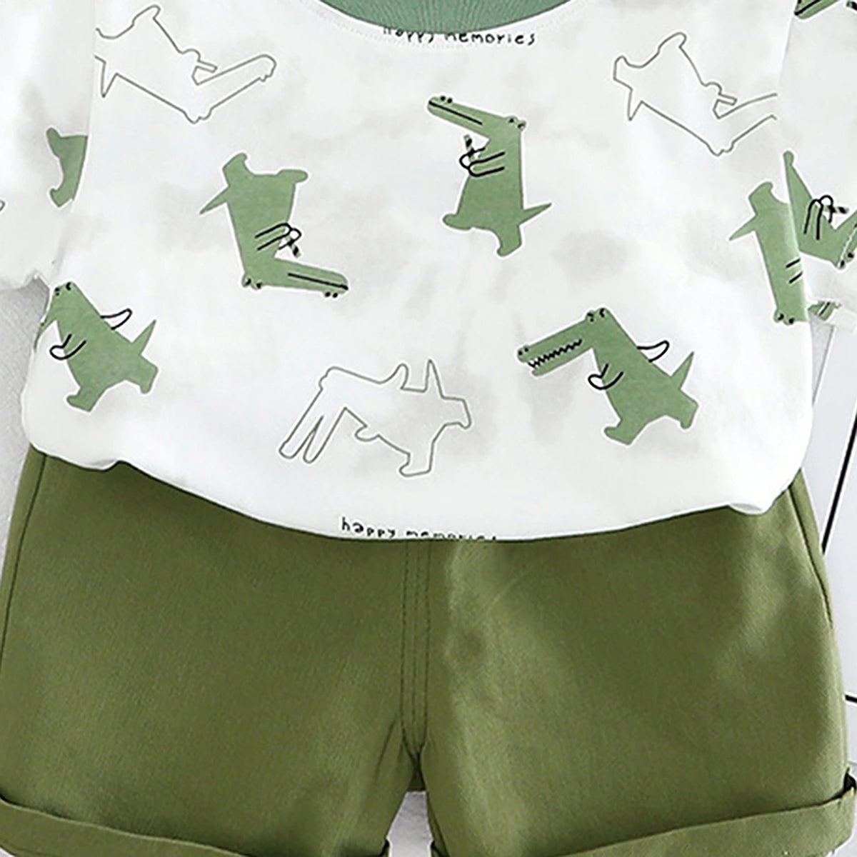 Boys Green Crocodile Printed Short Sleeve T-Shirt With Elasticated Shorts Sets 2 pc. Sets