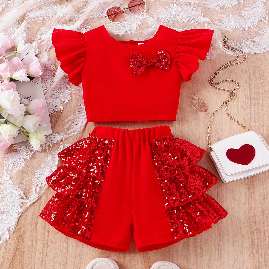 Girls Embellished Party Wear Top & Shorts Set Party Dresses   