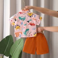 Boys Pink Animals Printed Short Sleeves Shirt With Shorts Set 2 pc. Sets