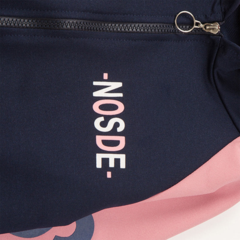 Girls Navy Blue Typographic Printed Hoodie Front Open Sweatshirt With Jogger Set 2 pc. Sets