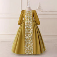 Girls Yellow Embroidered Maxi Dress With Puff Sleeves Casual Dresses Yellow 3-4 Y