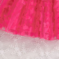 Girls Dark Pink Solid Blazer Shrug With Butterfly Applique Tulle Overlay Fit And Flared Dress Casual Dresses