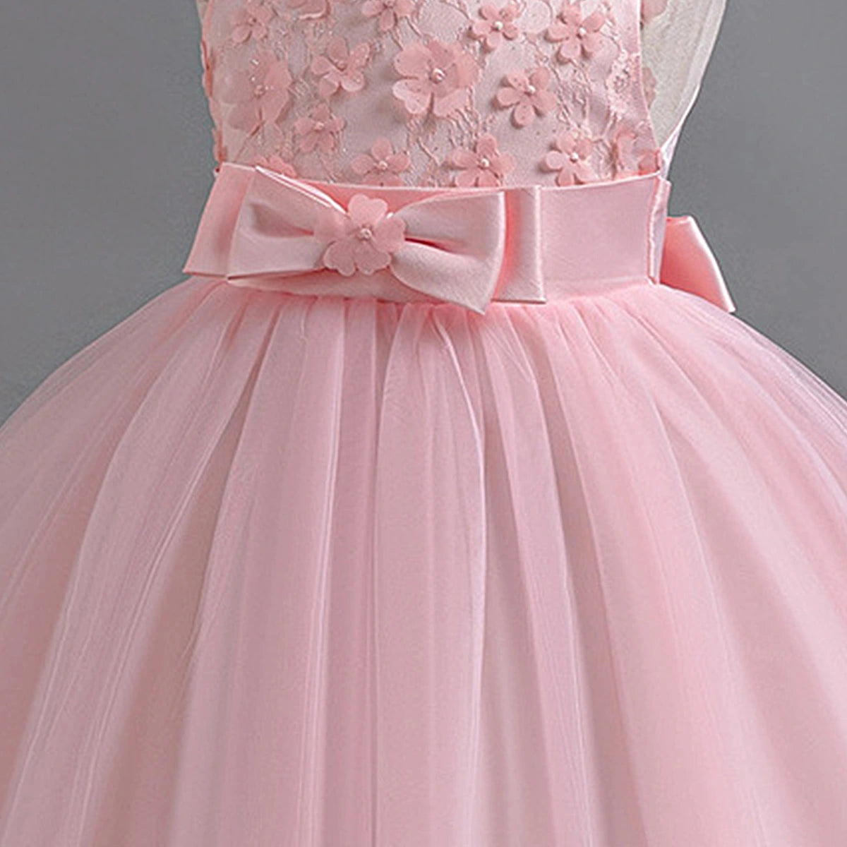 Girls Light Pink Floral Applique Sleeveless Tutu Party Wear Dress Party Dresses
