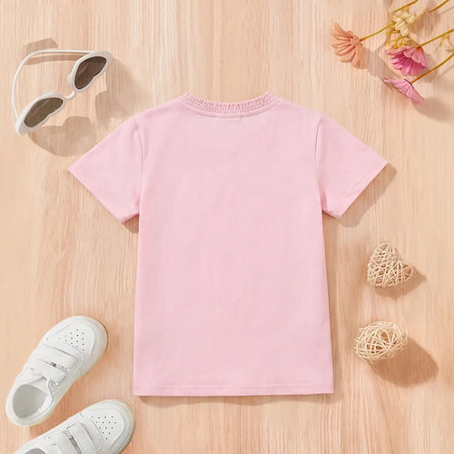 Girls Pink Heart Print Short Sleeve T-Shirt Tshirts