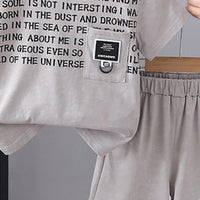 Boys Grey Typography Printed Front Pocket T-Shirt With Shorts Set 2 pc. Sets