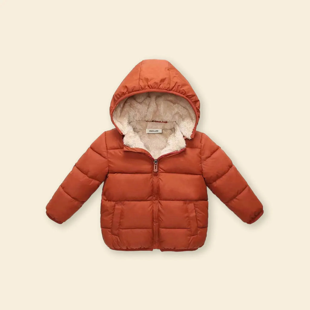 Boys Orange Hooded Puffer Jacket With Sherpa Fleece Lining Coats & Jackets Orange 1-2 Y