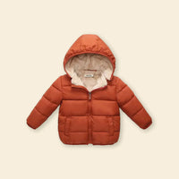 Boys Orange Hooded Puffer Jacket With Sherpa Fleece Lining Coats & Jackets Orange 1-2 Y