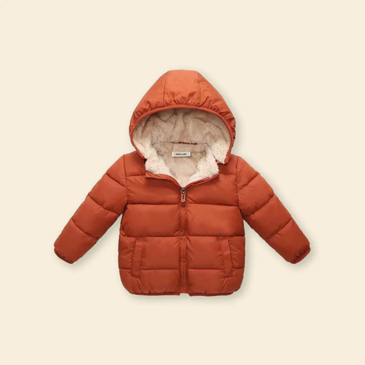 Boys Orange Hooded Puffer Jacket With Sherpa Fleece Lining Coats & Jackets Orange 1-2 Y