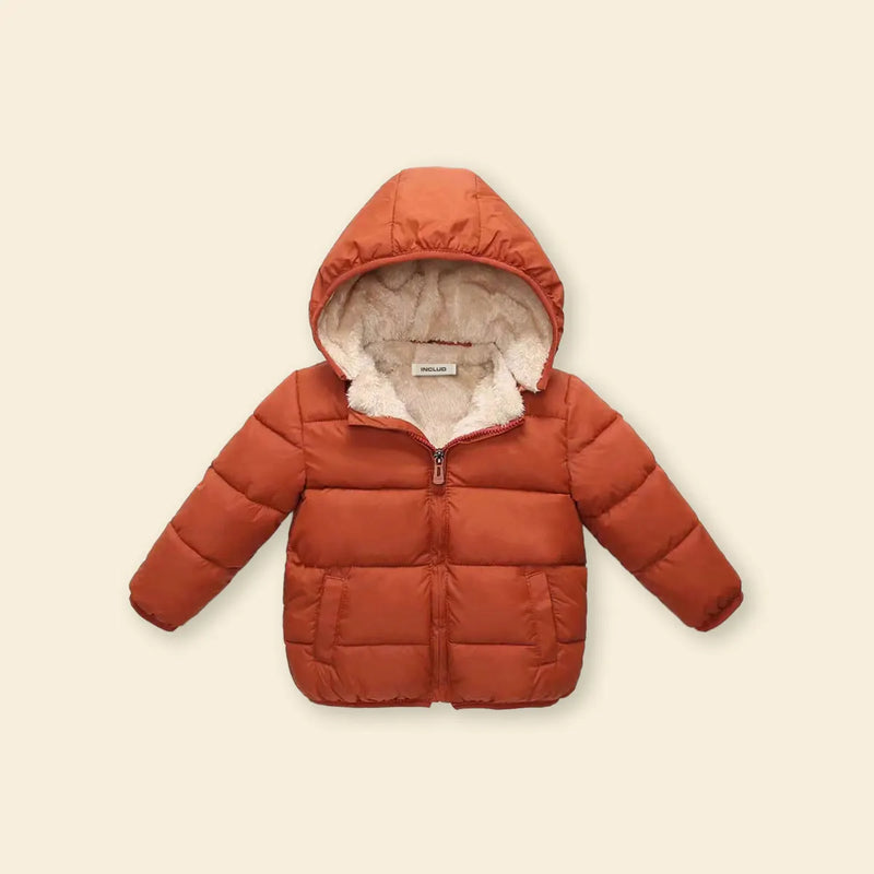 Boys Orange Hooded Puffer Jacket With Sherpa Fleece Lining Coats & Jackets Orange 1-2 Y