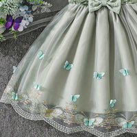 Girls Sage Green Butterfly Applique Flutter Sleeve Fit & Flare Party Dress Party Dresses