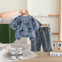 Boys Blue Graphic Printed Short Sleeves T-Shirt With Shorts Set 2 pc. Sets