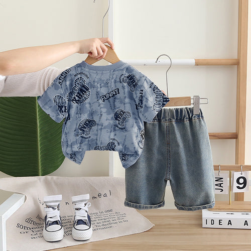 Boys Blue Graphic Printed Short Sleeves T-Shirt With Shorts Set 2 pc. Sets