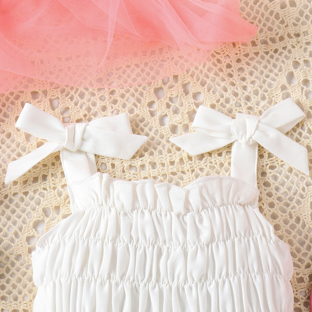 Girls White Smocked Sleeveless Top With Shorts & Hat Sets 2 pc. Sets