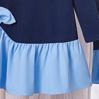 Girls Navy Blue Long Sleeve Drop-Waist Dress Casual Dresses