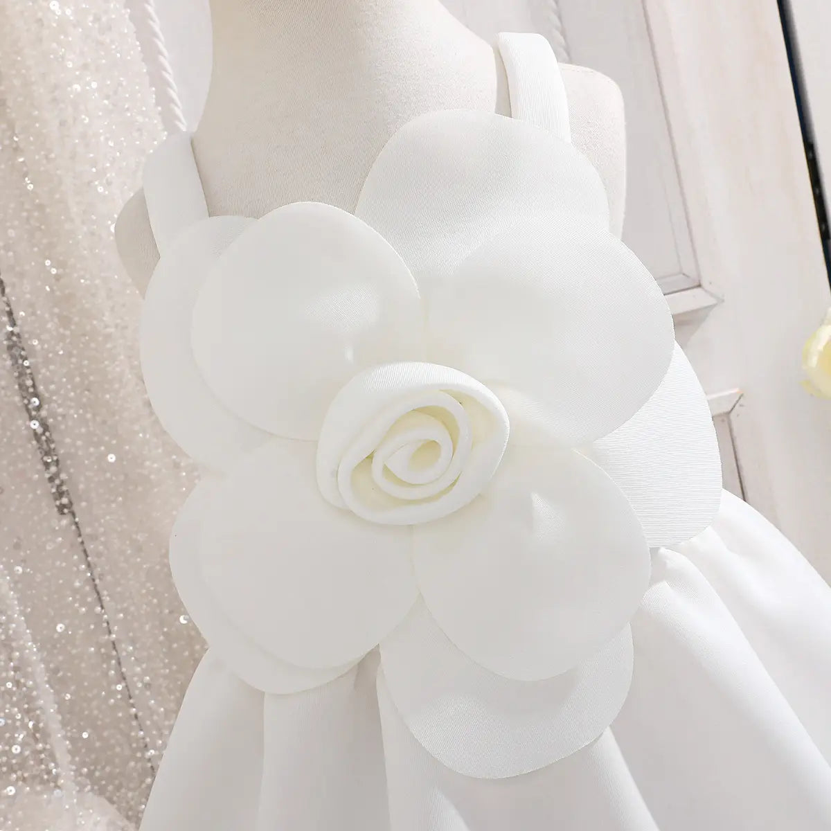 Girls White Floral Applique Fit & Flare Party Dresses Party Dresses