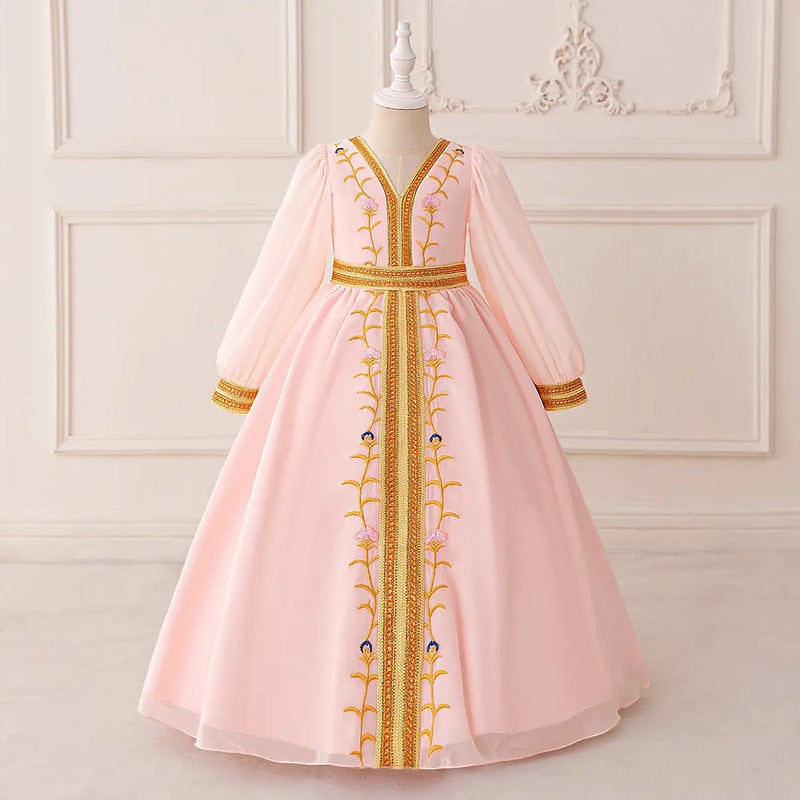 Girls Pink Embroidered Fit & Flare Dress With Long Sleeves Casual Dresses Pink 3-4 Y
