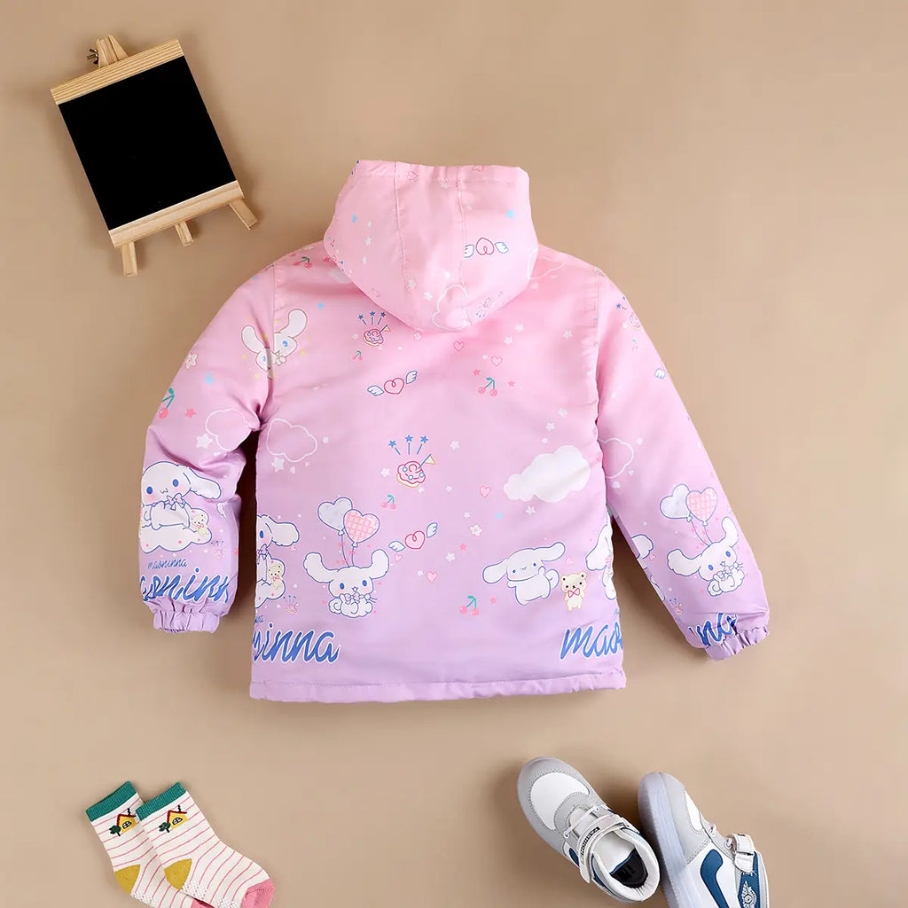 Girls Purple Cinnamoroll Cartoon Printed Hooded Zipper Jacket Coats & Jackets