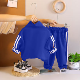 Boys Blue Typographic Printed Sweat Shirt With Joggers Set 2 pc. Sets