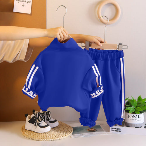 Boys Blue Typographic Printed Sweat Shirt With Joggers Set 2 pc. Sets