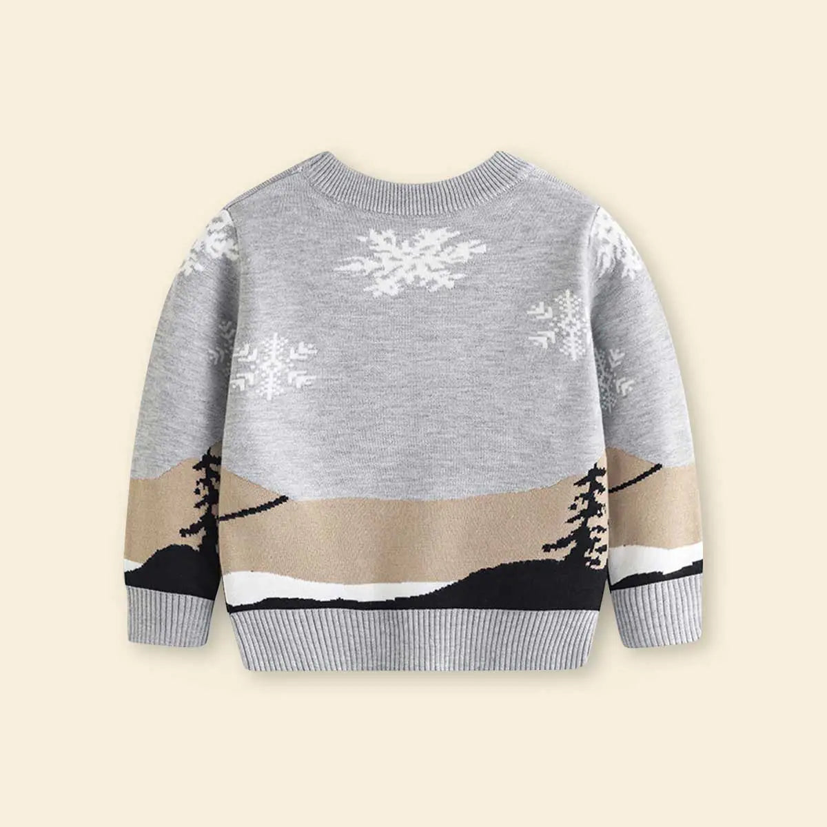 Boys Grey Sweater With Self-Design Reindeer Face Pattern Sweaters & Cardigans