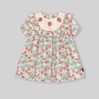 Girls Light Green Strawberry Embroidery A-line Dress Casual Dresses