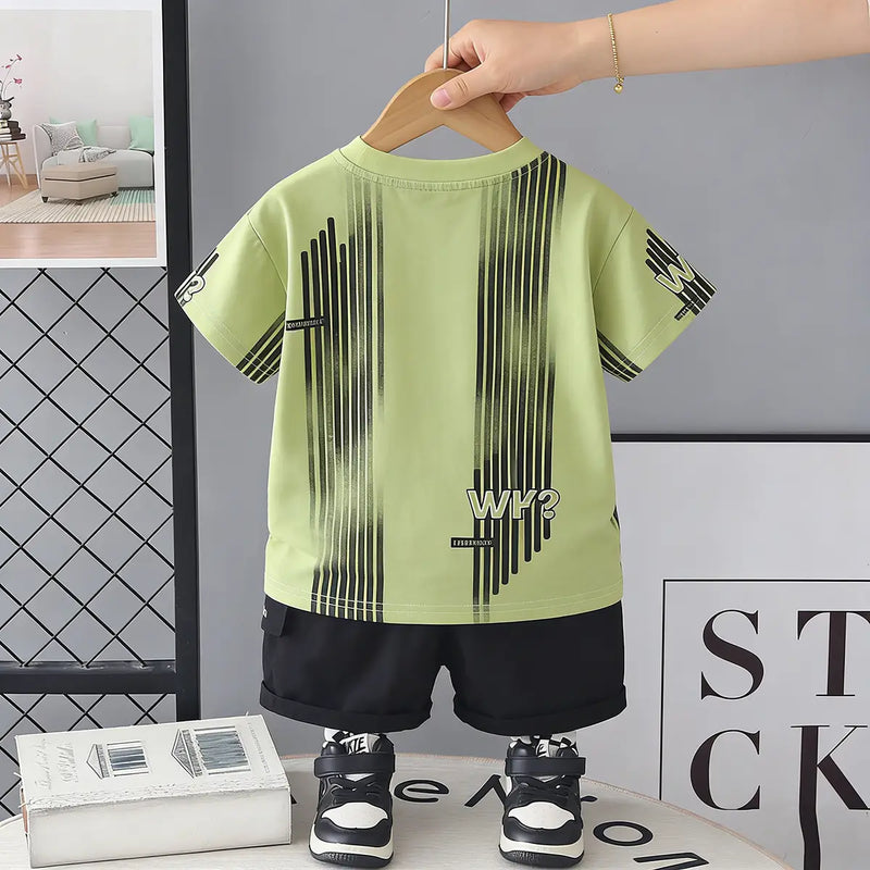 Boys Green Abstract Printed T-Shirt with Elasticated Shorts Sets Sets
