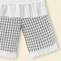 Girls White Floral Embroidered Top With Checked Pants Sets Sets