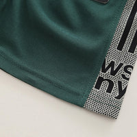 Boys Dark Green Typographic Printed Short Sleeve Polo T-Shirt With Shorts Sets 2 pc. Sets
