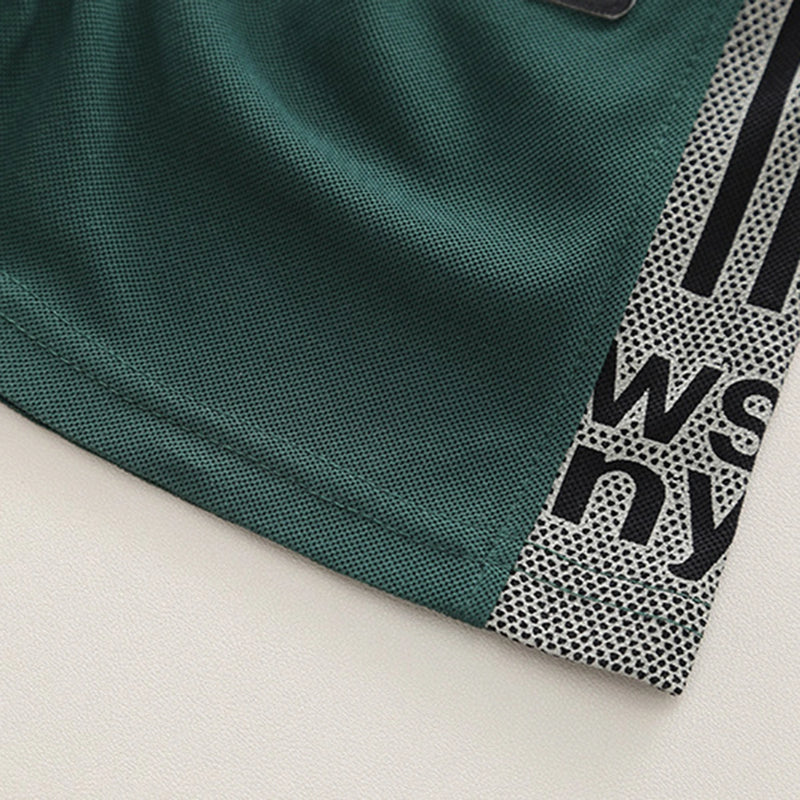 Boys Dark Green Typographic Printed Short Sleeve Polo T-Shirt With Shorts Sets 2 pc. Sets