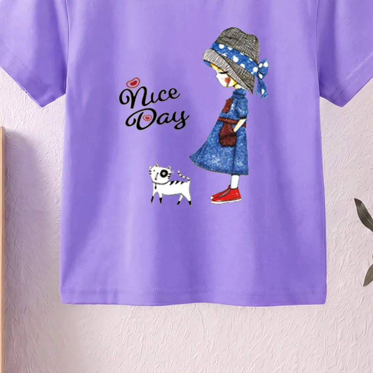 Girls Purple Nice Day Typography Print Short Sleeve T-Shirt Tshirts