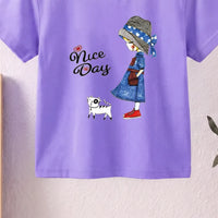 Girls Purple Nice Day Typography Print Short Sleeve T-Shirt Tshirts