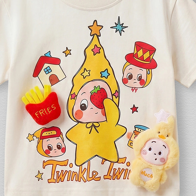 Girls Cream Short Sleeve Graphic Print T-Shirt Tshirts