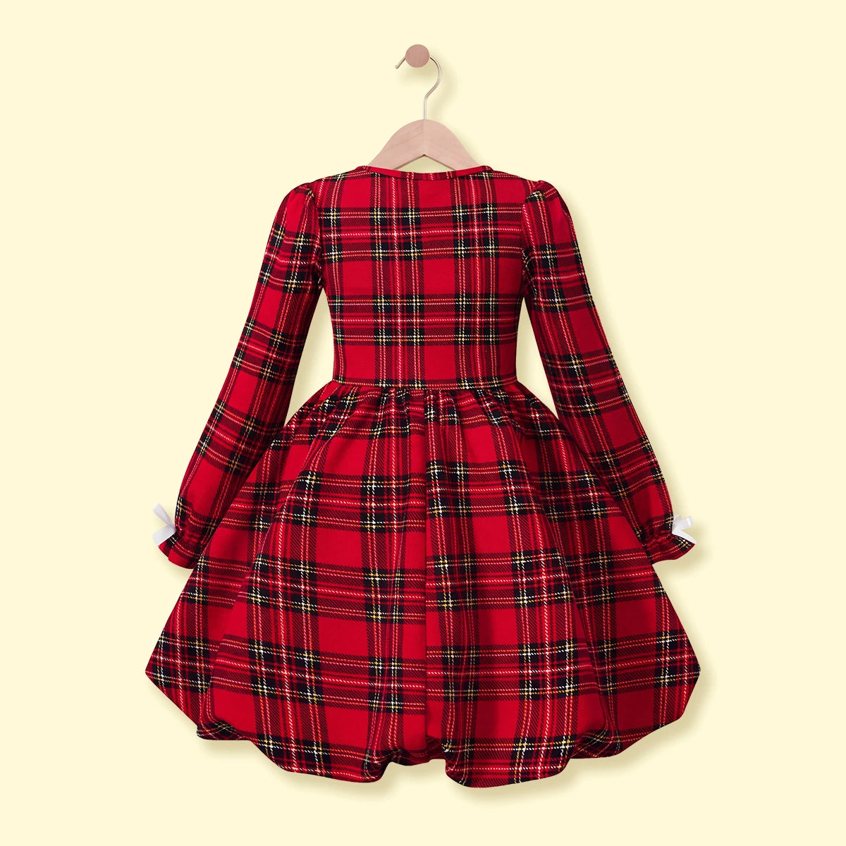 Girls Red Checked Long Sleeve Balloon Dress Casual Dresses