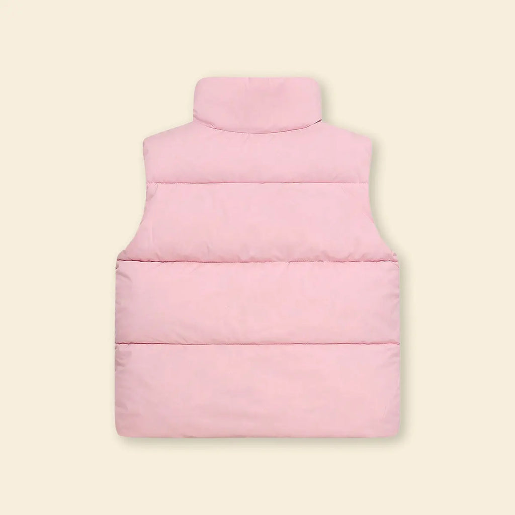 Girls Pink Quilted Puffer Vest With Stand-up Collar Coats & Jackets