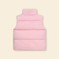 Girls Pink Quilted Puffer Vest With Stand-up Collar Coats & Jackets