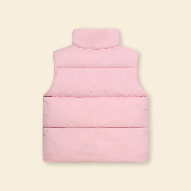 Girls Pink Quilted Puffer Vest With Stand-up Collar Coats & Jackets