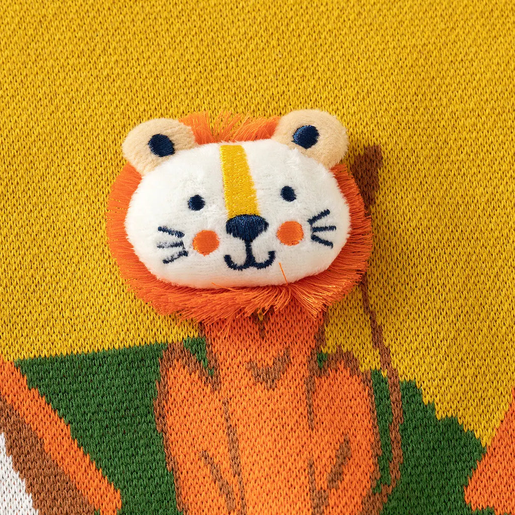 Boys Yellow Knitted Sweater With Lion Face Applique Sweaters & Cardigans