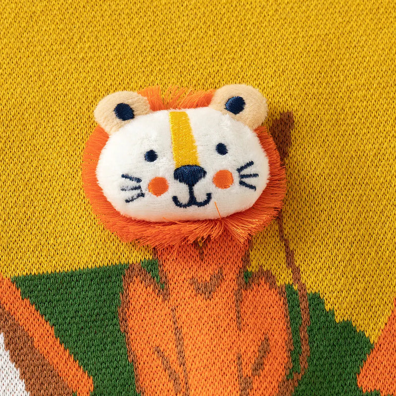 Boys Yellow Knitted Sweater With Lion Face Applique Sweaters & Cardigans