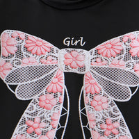 Girls Black Bow Embroidered Short Sleeve T-Shirt With Pants Sets 2 pc. Sets
