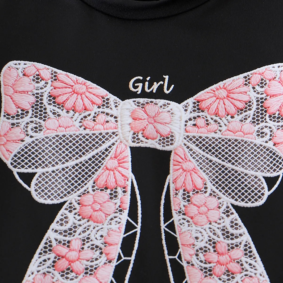 Girls Black Bow Embroidered Short Sleeve T-Shirt With Pants Sets 2 pc. Sets