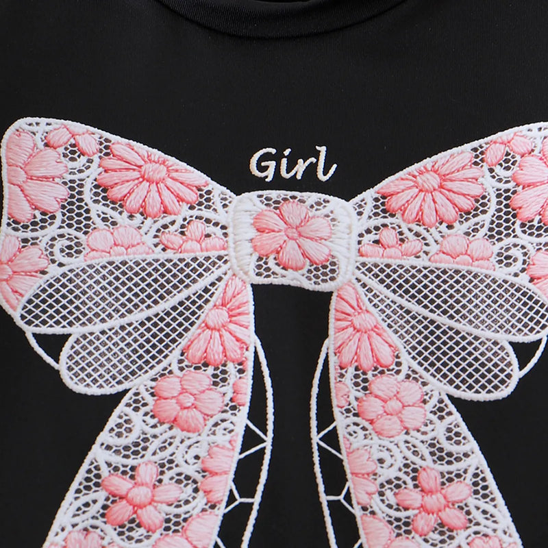 Girls Black Bow Embroidered Short Sleeve T-Shirt With Pants Sets 2 pc. Sets