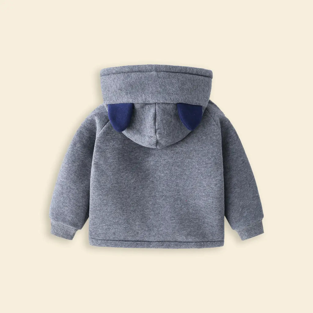 Boys Grey Crane Cartoon Embroidered Zip-up Hoodie Sweatshirts & Hoodies