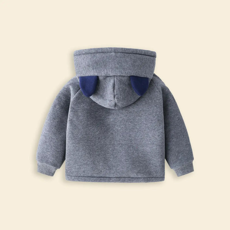 Boys Grey Crane Cartoon Embroidered Zip-up Hoodie Sweatshirts & Hoodies