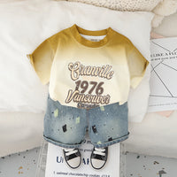 Boys Yellow Ombre Printed T-Shirt With Denim Shorts Set 2 pc. Sets Yellow 1-2 Y