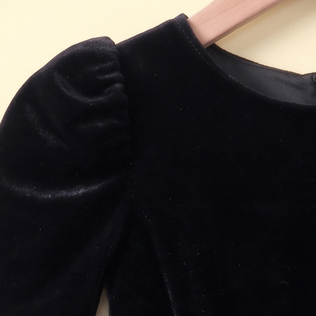 Girls Black Solid High-Low Party Dress Party Dresses