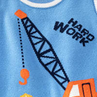 Boys Light Blue Sweater Vest With Self-Design Crane Pattern Sweaters & Cardigans