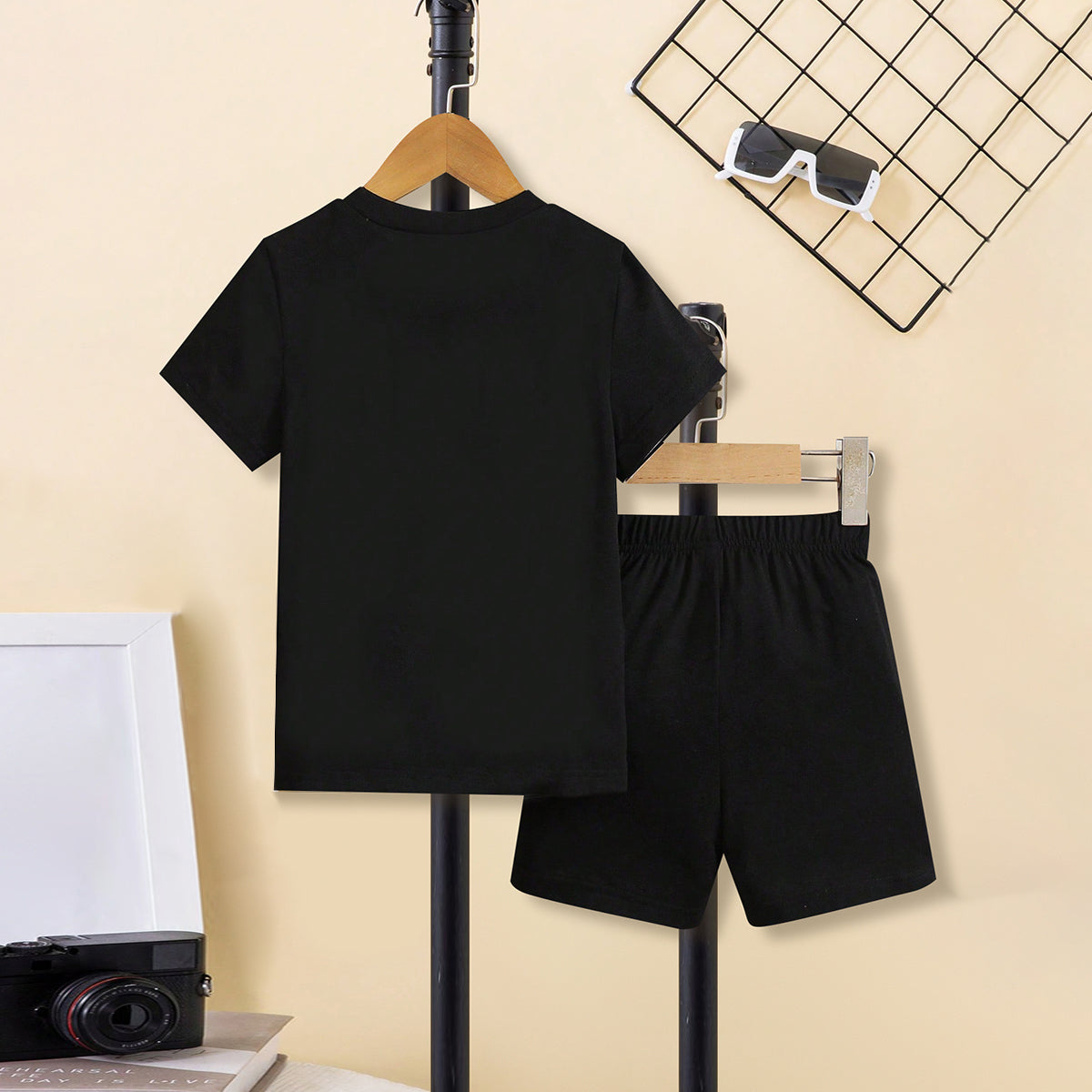 Boys Black Typography printed Short Sleeve T-Shirt With Shorts Set 2 pc. Sets
